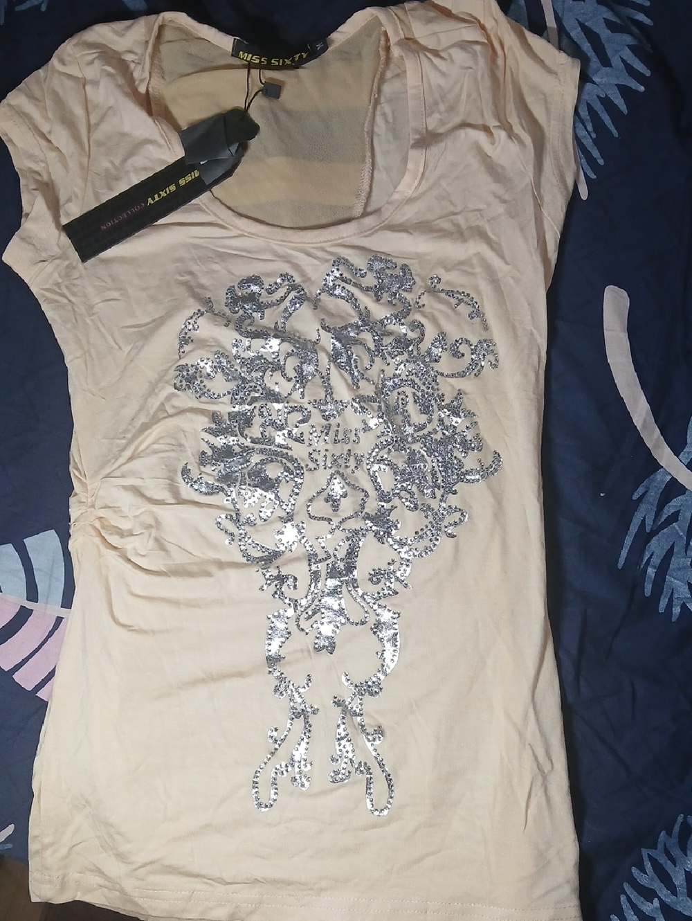 Miss Sixty Cream Tank Top with Silver Sequin Motif